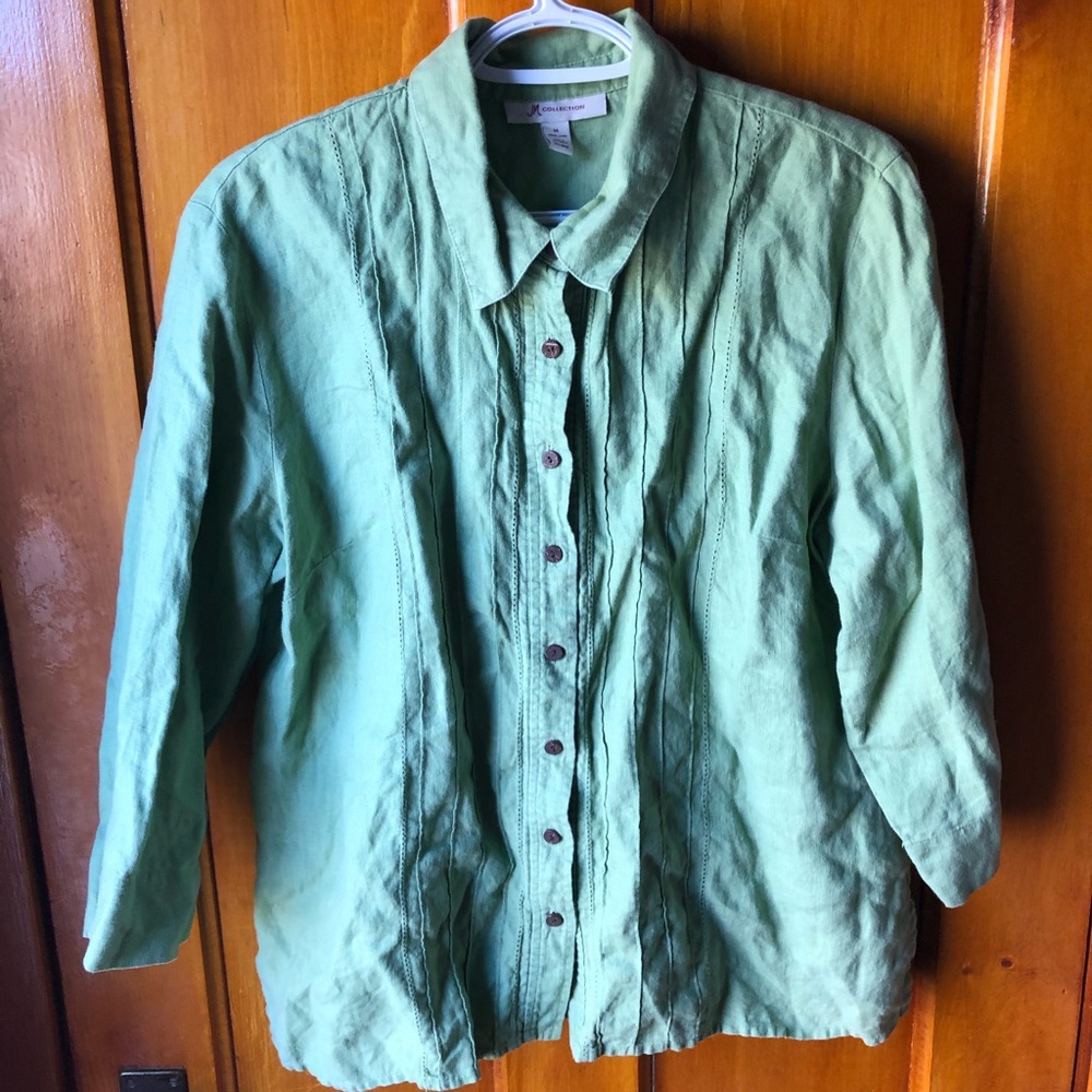 JM Collection Green Linen Button Down Size 14
